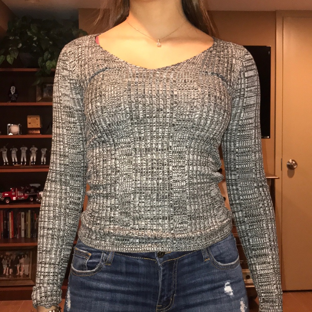 grey and white sweater